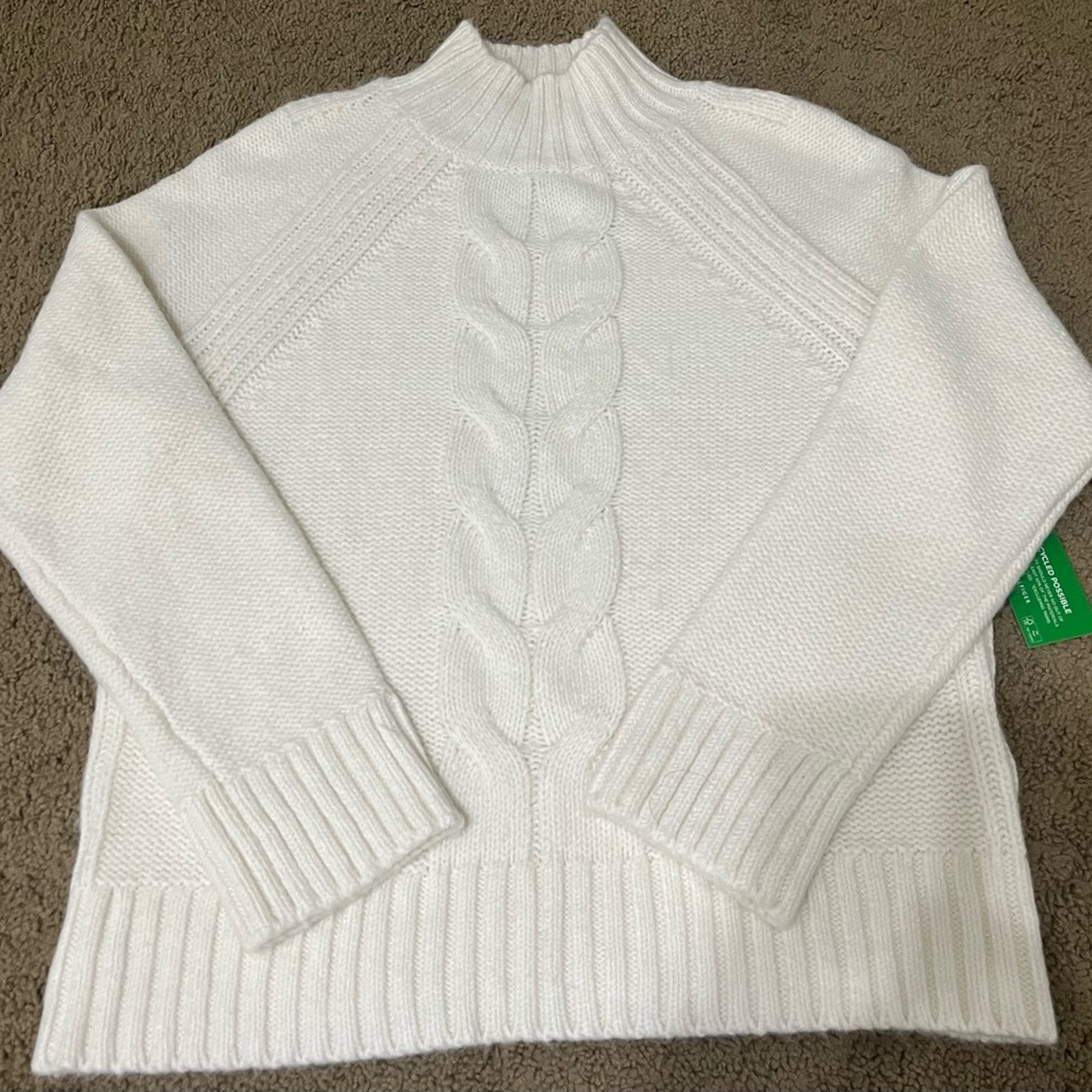 White Cowl Neck Cable Knit Sweater